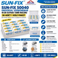 Sun-Fix 50040 40 gr Universal Verwendbar Kaynak Tamir Macunu Yapıştırıcı 36 Adet 1 Koli Paket