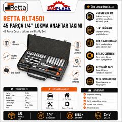 Retta RLT4501 45 Parça 1/4 İnç 6 Köşe Lokma Anahtar ve Bits Uç Takımı