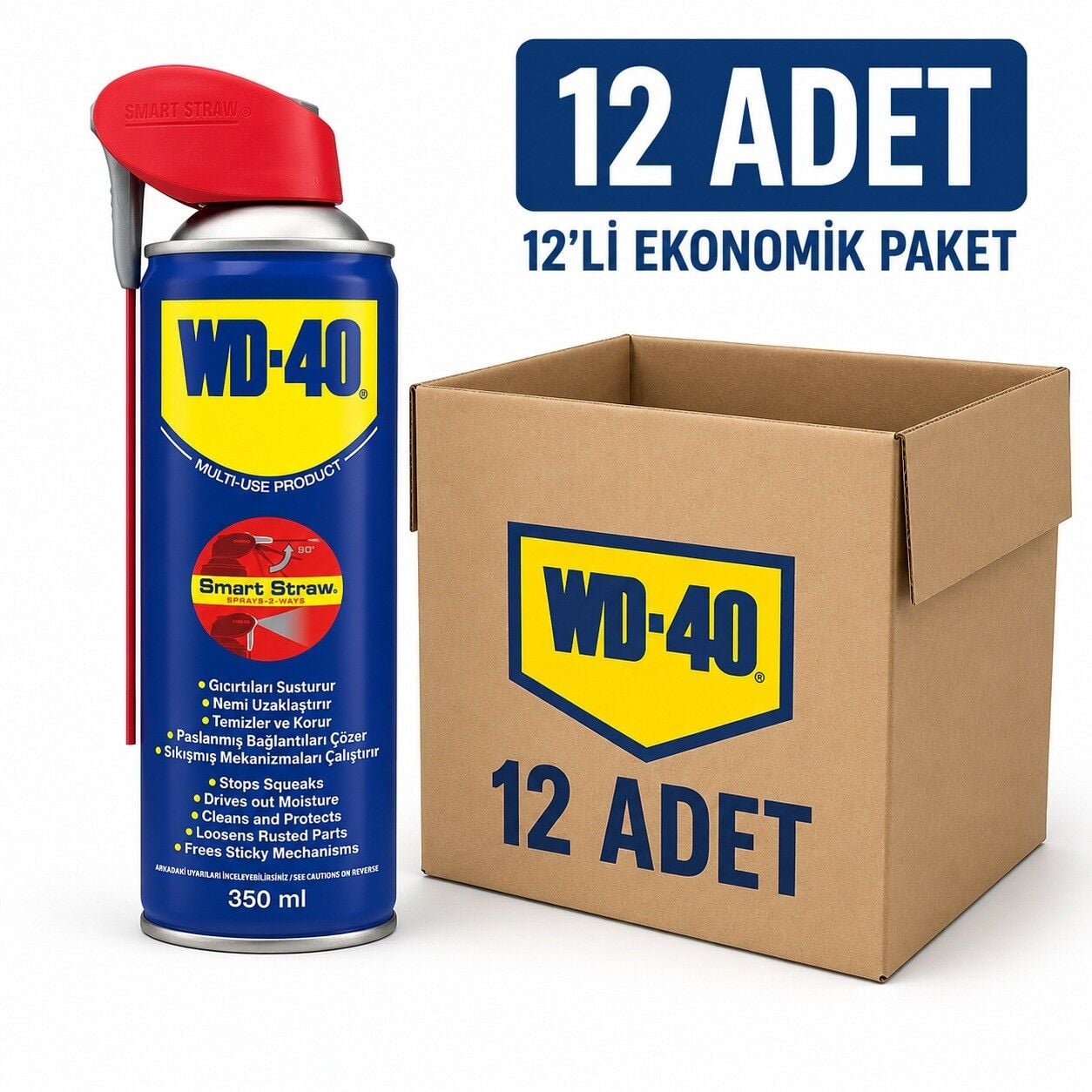 WD-40 Çok Amaçlı Genel Koruyucu Yağlayıcı Pas Sökücü Sprey 350 ML Kobra Başlık 12 Adet