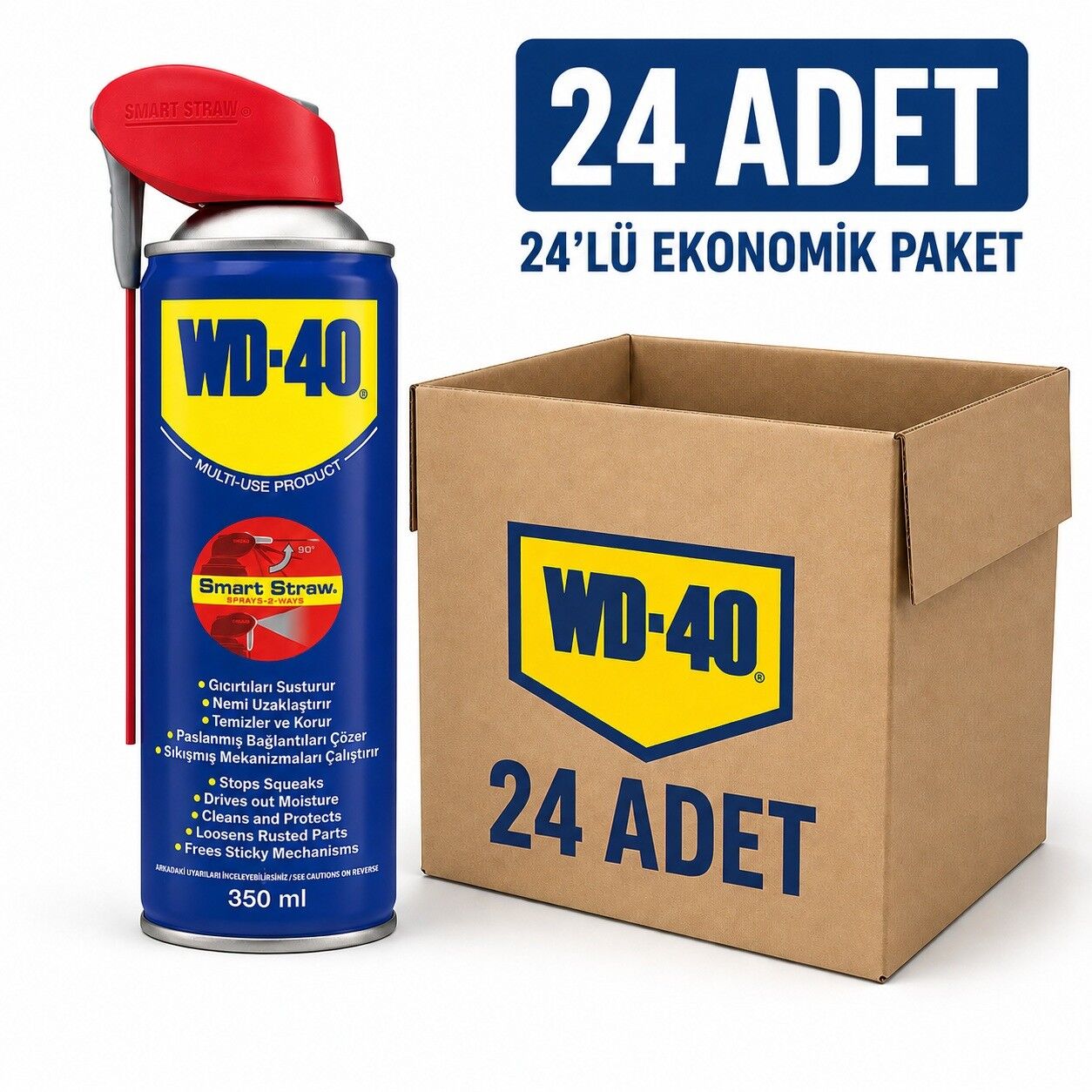 WD-40 Çok Amaçlı Genel Koruyucu Yağlayıcı Pas Sökücü Sprey 350 ML Kobra Başlık 24 Adet