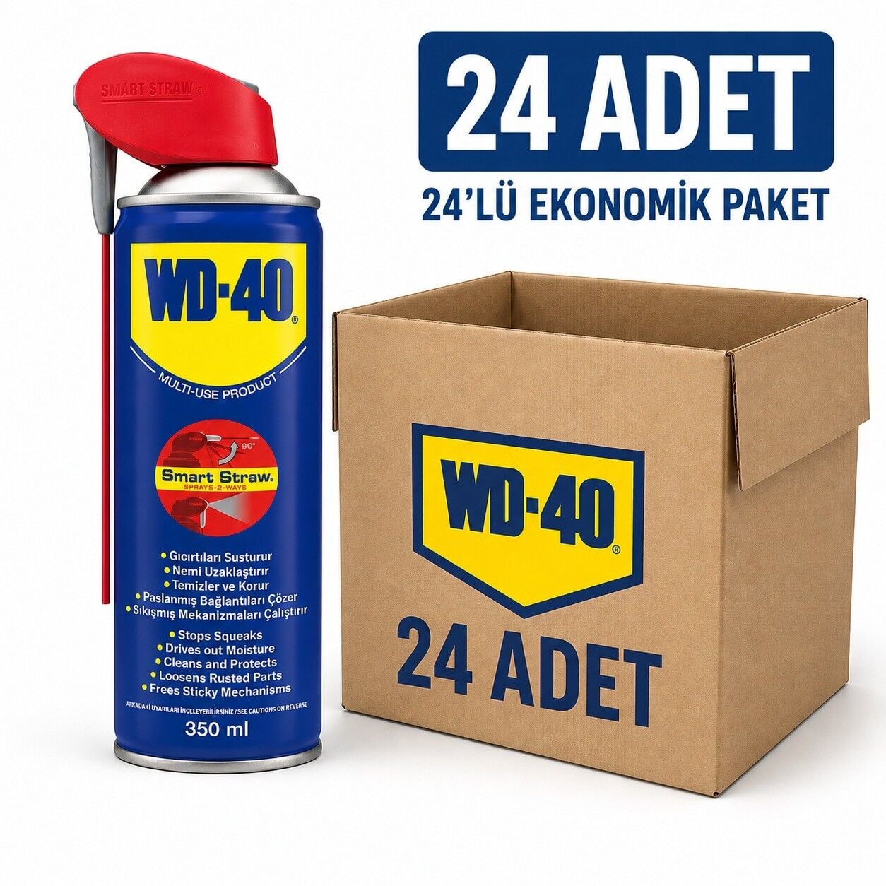 WD-40 Çok Amaçlı Genel Koruyucu Yağlayıcı Pas Sökücü Sprey 350 ML Kobra Başlık 24 Adet