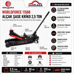 Worldforce 11588 Düşük Profil Uzun Şase Kriko 2,5 Ton Hidrolik Garaj Krikosu Araç Kaldırma