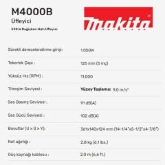 Makita M9002B Avuç Taşlama Makinesi 1050 W 125 mm