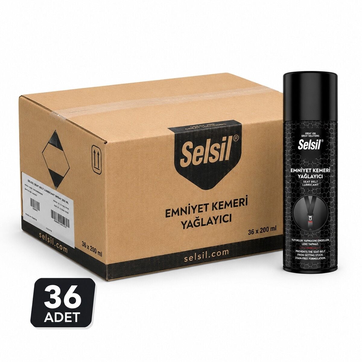 Selsil Emniyet Kemeri Yağlayıcı Sprey 200 ml Düzgün Sarılması İçin Bakım Koruyucu Sprey 36 Adet ( 1 Koli )