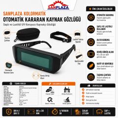 Sanplaza Kolormatik Otomatik Kararan Kaynak Gözlüğü Saplı ve Lastikli UV Koruyucu Kaynakçı Gözlüğü