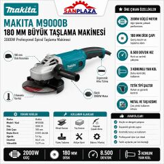 Makita M9000B 180 mm 2000 W Profesyonel Büyük Taşlama Makinesi Spiral Metal ve Taş Kesme