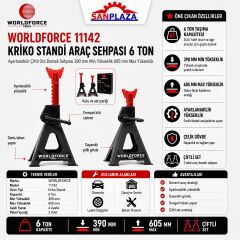 Worldforce 11142 6 Ton Kriko Standı Araç Sehpası Ayarlanabilir Çiftli Oto Destek Sehpası