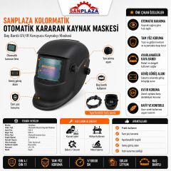 Sanplaza Kolormatik Otomatik Kararan Kaynak Maskesi UV Korumalı Ayarlı Başlık Kaynakçı Baş Maskesi