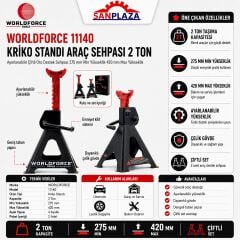 Worldforce 11140 2 Ton Kriko Standı Araç Sehpası Ayarlanabilir Çiftli Oto Destek Sehpası