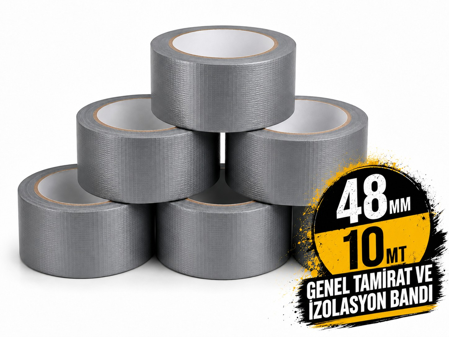 Sanplaza Gri Tamir ve İzolasyon Bandı 48mm 10mt Suya Dayanıklı Duct Tape Sırdırmazlık Bandı 6 Adet