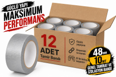Sanplaza Gri Tamir ve İzolasyon Bandı 48mm 10mt Suya Dayanıklı Duct Tape Sırdırmazlık Bandı 12 Adet