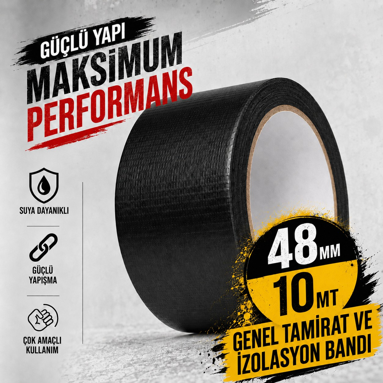 Sanplaza Siyah Tamir ve İzolasyon Bandı 48mm 10mt Suya Dayanıklı Duct Tape Sırdırmazlık Bandı