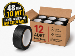 Sanplaza Siyah Tamir ve İzolasyon Bandı 48mm 10mt Suya Dayanıklı Duct Tape Sırdırmazlık Bandı 12Adet