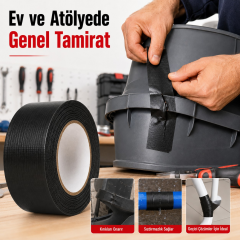 Sanplaza Siyah Tamir ve İzolasyon Bandı 48mm 10mt Suya Dayanıklı Duct Tape Sırdırmazlık Bandı 12Adet