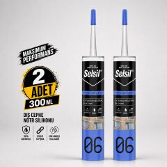 Selsil Şeffaf Nötr Dış Cephe Silikonu 300 ml UV Dayanımlı Cam Pvc Beton Derz Dolgu Mastiği 2 Adet