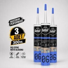 Selsil Şeffaf Nötr Dış Cephe Silikonu 300 ml UV Dayanımlı Cam Pvc Beton Derz Dolgu Mastiği 3 Adet