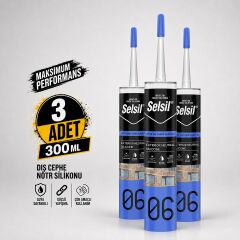 Selsil Şeffaf Nötr Dış Cephe Silikonu 300 ml UV Dayanımlı Cam Pvc Beton Derz Dolgu Mastiği 3 Adet