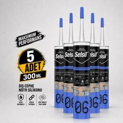 Selsil Şeffaf Nötr Dış Cephe Silikonu 300 ml UV Dayanımlı Cam Pvc Beton Derz Dolgu Mastiği 5 Adet