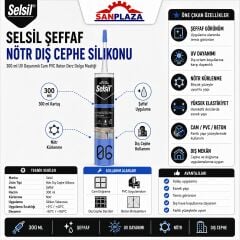 Selsil Şeffaf Nötr Dış Cephe Silikonu 300 ml UV Dayanımlı Cam Pvc Beton Derz Dolgu Mastiği 10 Adet