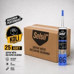 Selsil Şeffaf Nötr Dış Cephe Silikonu 300 ml UV Dayanımlı Cam Pvc Beton Derz Dolgu Mastiği 25 Adet (1 Koli)