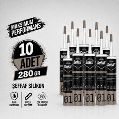 Selsil Şeffaf Genel Amaçlı Silikon 280 gr Cam PVC Seramik Banyo Mutfak Sızdırmazlık 10 Adet