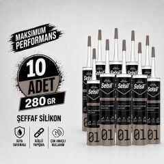 Selsil Şeffaf Genel Amaçlı Silikon 280 gr Cam PVC Seramik Banyo Mutfak Sızdırmazlık 10 Adet