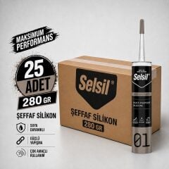 Selsil Şeffaf Genel Amaçlı Silikon 280 gr Cam PVC Seramik Banyo Mutfak Sızdırmazlık 25 Adet (Koli)