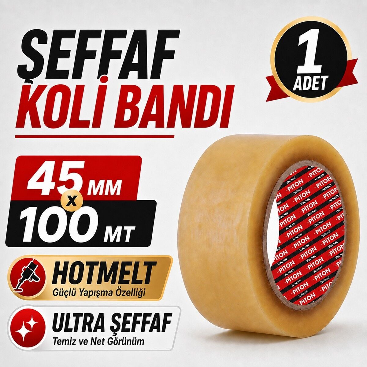 Sanplaza Şeffaf Hotmelt Koli Bandı 45 mm x 100 mt Güçlü Yapışkanlı Paketleme Ambalaj Bandı