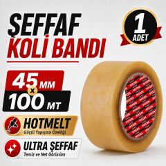 Sanplaza Şeffaf Hotmelt Koli Bandı 45 mm x 100 mt Güçlü Yapışkanlı Paketleme Ambalaj Bandı