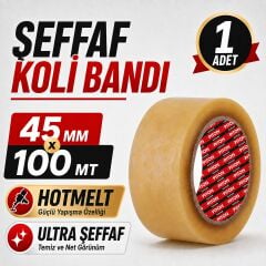 Sanplaza Şeffaf Hotmelt Koli Bandı 45 mm x 100 mt Güçlü Yapışkanlı Paketleme Ambalaj Bandı