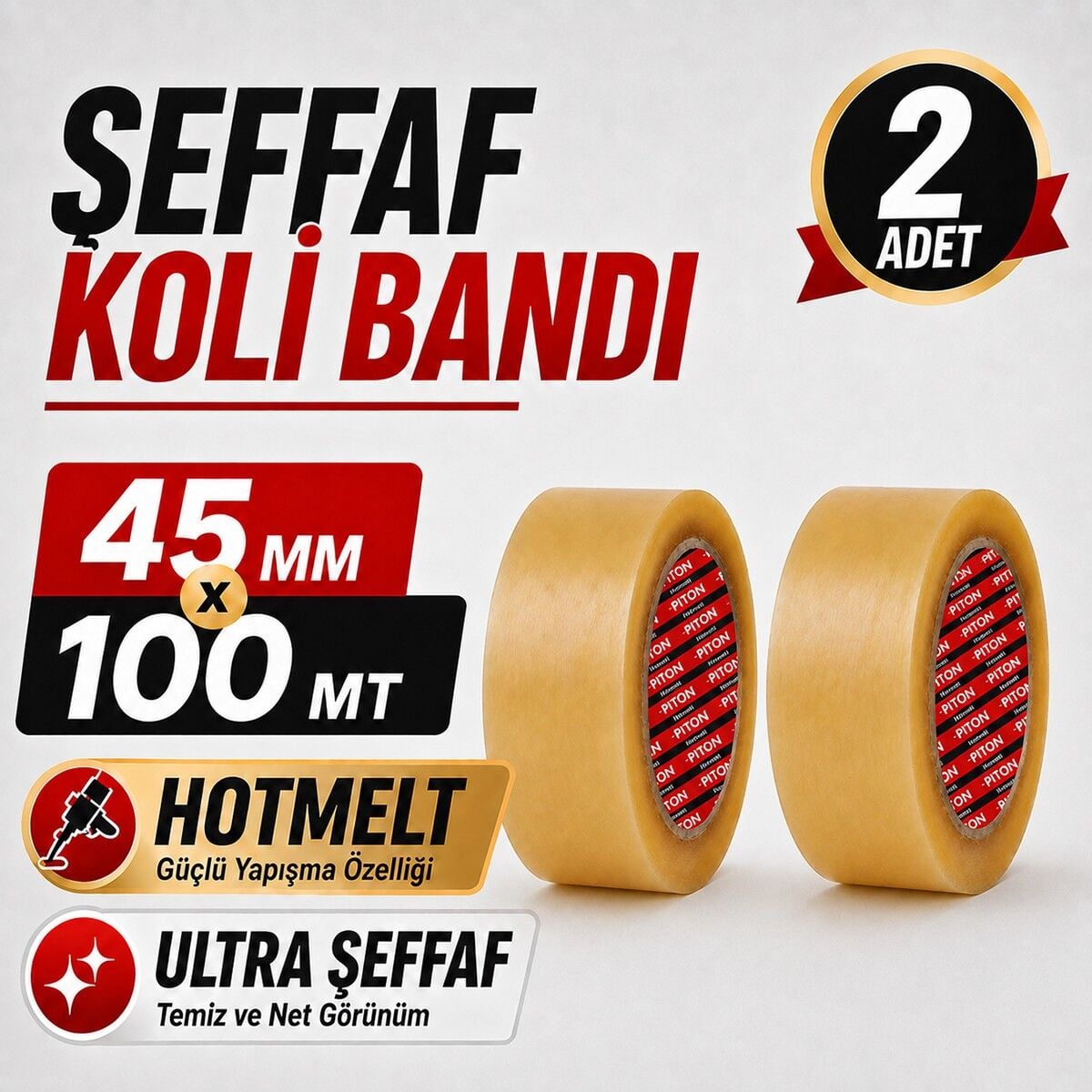 Sanplaza Şeffaf Hotmelt 2 Adet Koli Bandı 45 mm x 100 mt Güçlü Yapışkanlı Paketleme Ambalaj Bandı