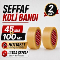 Sanplaza Şeffaf Hotmelt 2 Adet Koli Bandı 45 mm x 100 mt Güçlü Yapışkanlı Paketleme Ambalaj Bandı