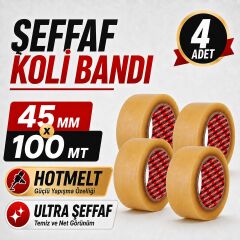Sanplaza Şeffaf Hotmelt 4 Adet Koli Bandı 45 mm x 100 mt Güçlü Yapışkanlı Paketleme Ambalaj Bandı