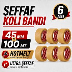 Sanplaza Şeffaf Hotmelt 6 Adet Koli Bandı 45 mm x 100 mt Güçlü Yapışkanlı Paketleme Ambalaj Bandı