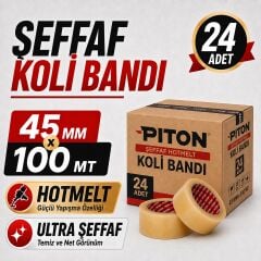 Sanplaza Şeffaf Hotmelt 24 Adet Koli Bandı 45 mm x 100 mt Güçlü Yapışkanlı Paketleme Ambalaj Bandı