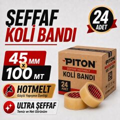 Sanplaza Şeffaf Hotmelt 24 Adet Koli Bandı 45 mm x 100 mt Güçlü Yapışkanlı Paketleme Ambalaj Bandı