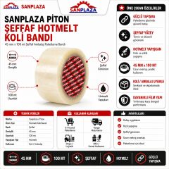 Sanplaza Şeffaf Hotmelt 24 Adet Koli Bandı 45 mm x 100 mt Güçlü Yapışkanlı Paketleme Ambalaj Bandı