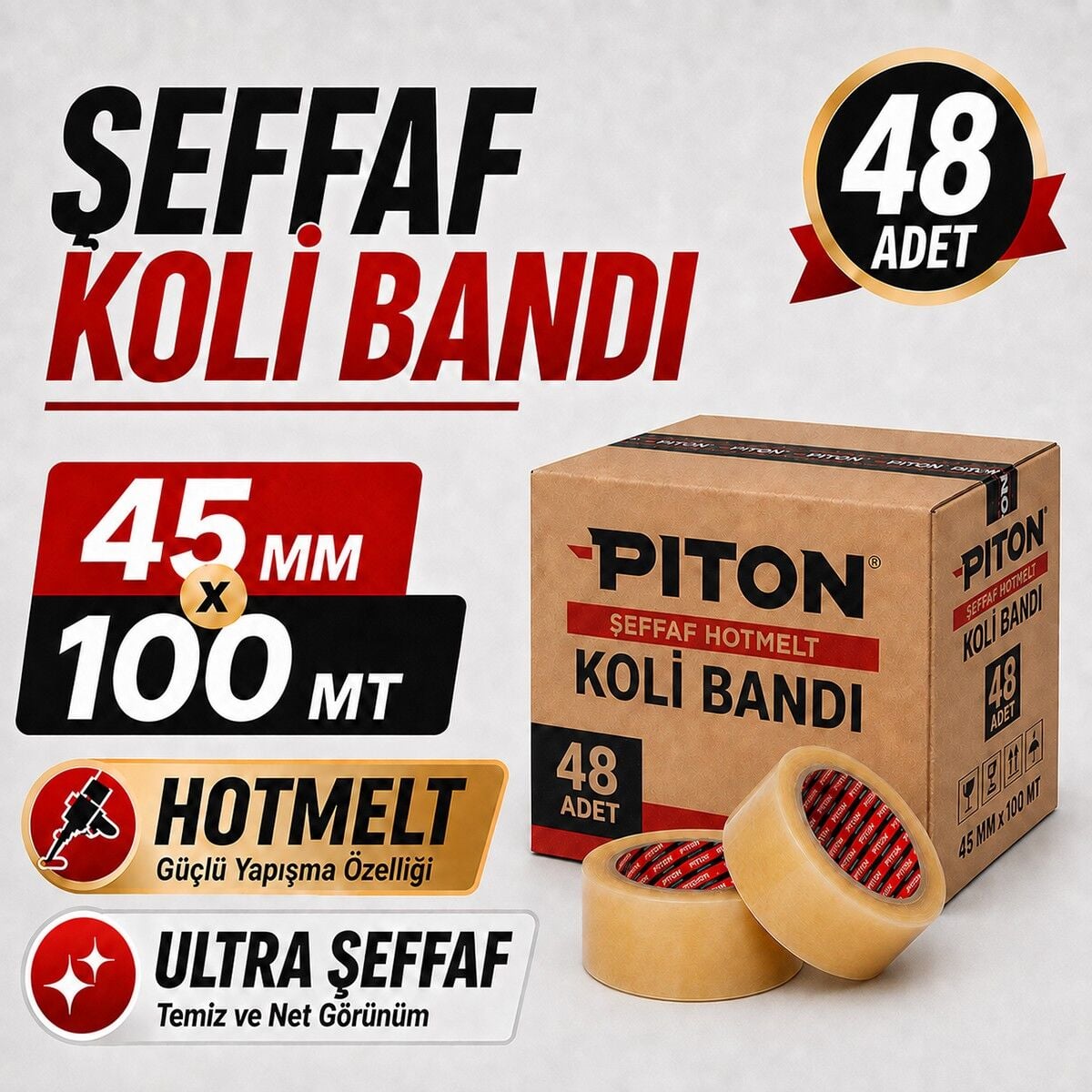 Sanplaza Şeffaf Hotmelt 48 Adet Koli Bandı 45 mm x 100 mt Güçlü Yapışkanlı Paketleme Ambalaj Bandı