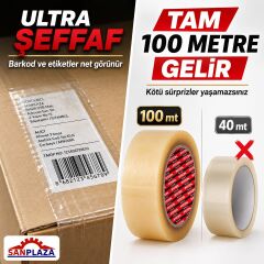 Sanplaza Şeffaf Hotmelt 48 Adet Koli Bandı 45 mm x 100 mt Güçlü Yapışkanlı Paketleme Ambalaj Bandı