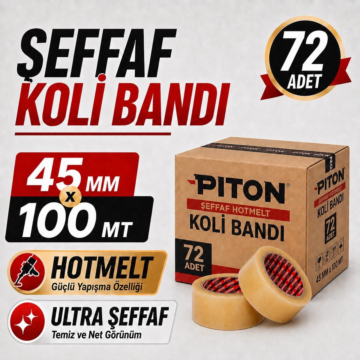 Sanplaza Şeffaf Hotmelt 72 Adet Koli Bandı 45 mm x 100 mt Güçlü Yapışkanlı Paketleme Ambalaj Bandı