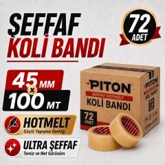 Sanplaza Şeffaf Hotmelt 72 Adet Koli Bandı 45 mm x 100 mt Güçlü Yapışkanlı Paketleme Ambalaj Bandı
