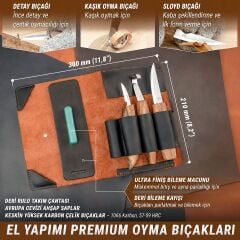 BeaverCraft S13X 6'lı Premium Ahşap Oyma Seti Kaşık Oyma Bıçakları Ceviz Saplı Deri Çantalı