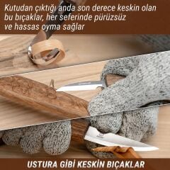 BeaverCraft S13X 6'lı Premium Ahşap Oyma Seti Kaşık Oyma Bıçakları Ceviz Saplı Deri Çantalı