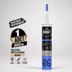 Selsil Beyaz Nötr Dış Cephe Silikonu 300 ml UV Dayanımlı Cam PVC Beton Derz Dolgu Mastiği
