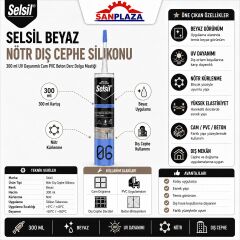 Selsil Beyaz Nötr Dış Cephe Silikonu 300 ml UV Dayanımlı Cam PVC Beton Derz Dolgu Mastiği