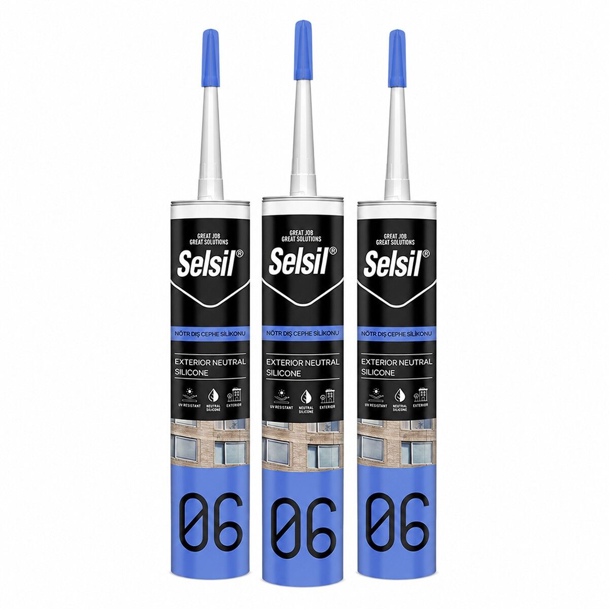 Selsil Beyaz Nötr Dış Cephe Silikonu 300 ml UV Dayanımlı Cam PVC Beton Derz Dolgu Mastiği 3 Adet