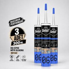 Selsil Beyaz Nötr Dış Cephe Silikonu 300 ml UV Dayanımlı Cam PVC Beton Derz Dolgu Mastiği 3 Adet