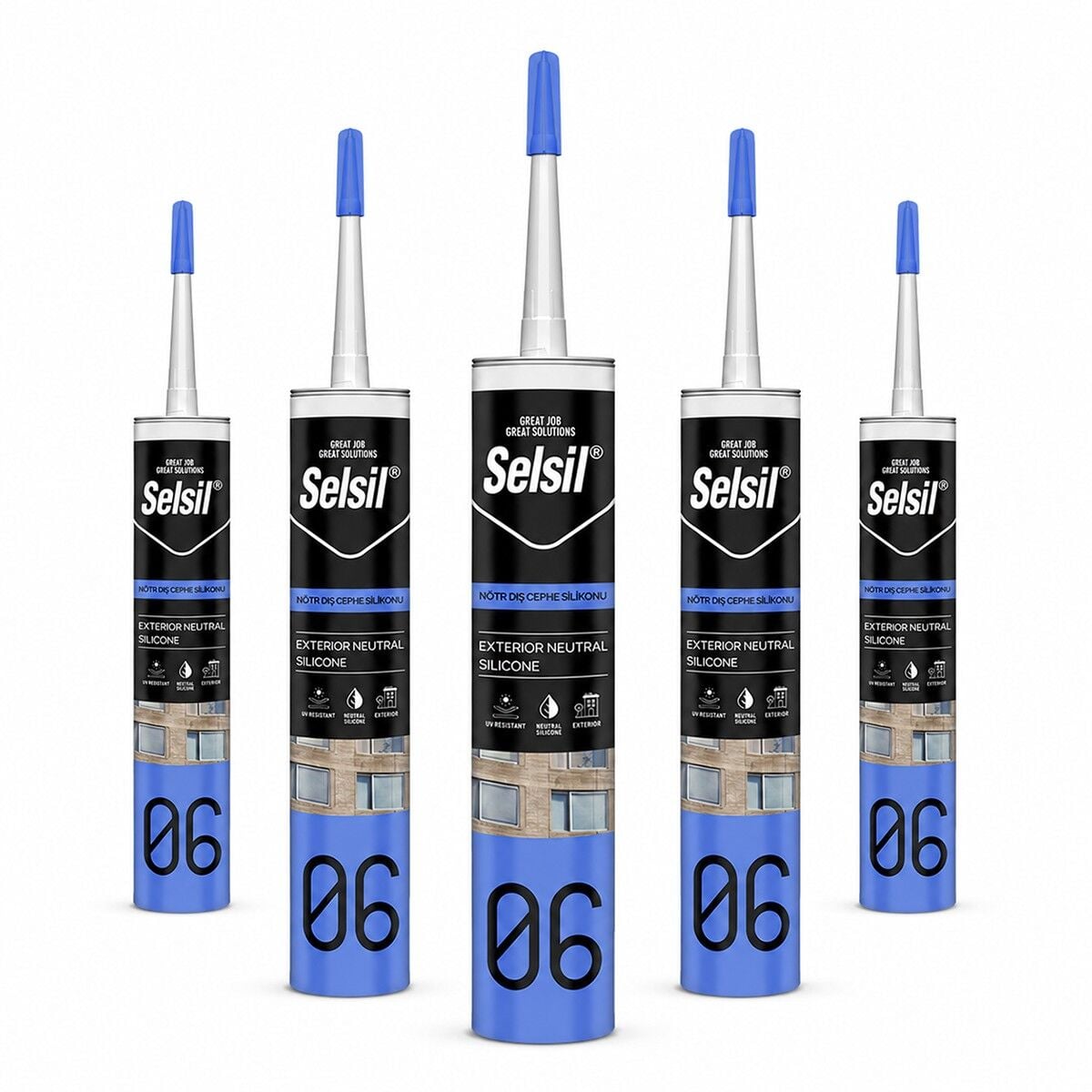 Selsil Beyaz Nötr Dış Cephe Silikonu 300 ml UV Dayanımlı Cam PVC Beton Derz Dolgu Mastiği 5 Adet