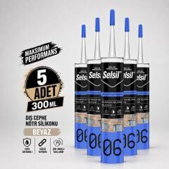 Selsil Beyaz Nötr Dış Cephe Silikonu 300 ml UV Dayanımlı Cam PVC Beton Derz Dolgu Mastiği 5 Adet