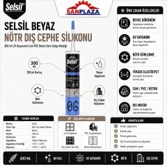 Selsil Beyaz Nötr Dış Cephe Silikonu 300 ml UV Dayanımlı Cam PVC Beton Derz Dolgu Mastiği 5 Adet